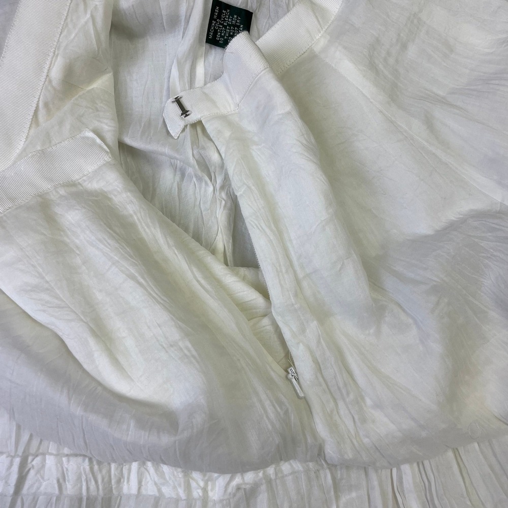Lauren Ralph Lauren White Crinkled Cotton Skirt Flowy Midi Length Size 12 Boho - Picture 5 of 14